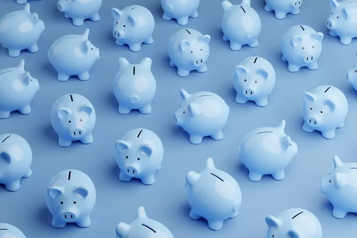 Concepto de ahorro colectivo o inversión mediante huchas