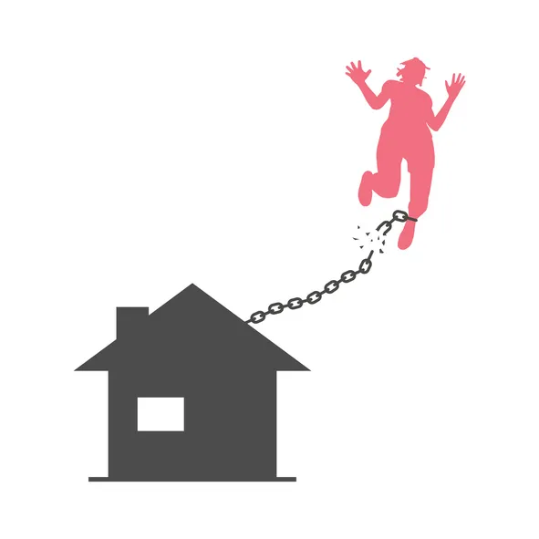 Ilustración de una persona rompiendo la cadena que la ata a una casa, simbolizando la liberación de una hipoteca abusiva