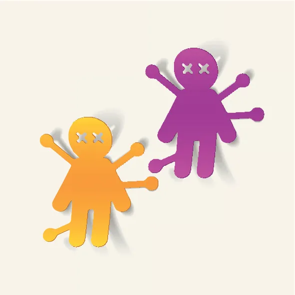 Icono de dos figuras humanas con múltiples brazos y ojos en forma de aspa, representando el control y la manipulación en una relación de maltrato